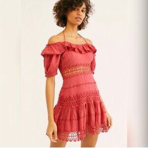 Free People Cruel Intentions Mini Dress Small Raspberry Boho Lace